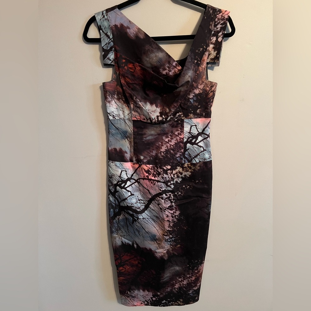 Beautiful Black Halo Jackie O. Asymmetrical Sheath Dress